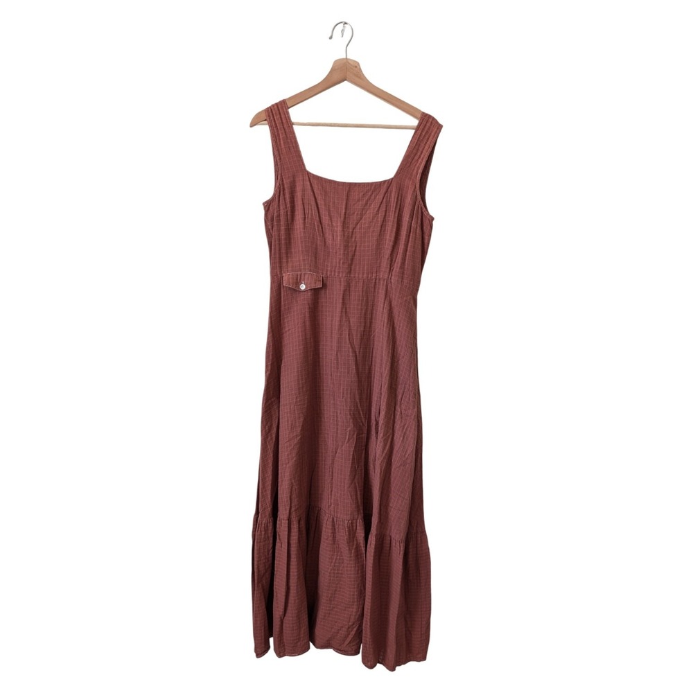 Paloma Wool Mauve Pink Cotton Check Plaid Midi Maxi Dress‎ - Size Medium Natural